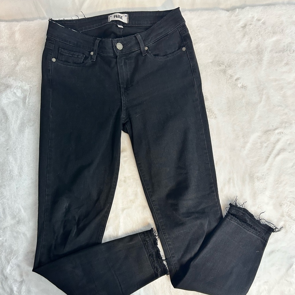 PAIGE black skinny jeans women’s 27 high rise raw hem stretch denim